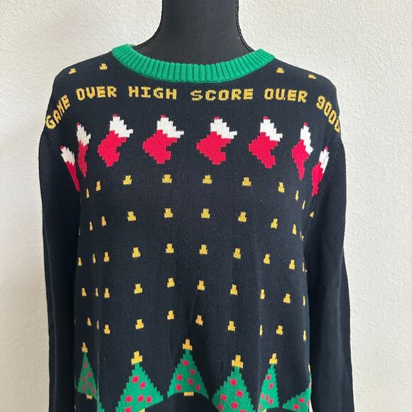 Christmas Sweater Women Large Black Gamer Santa Pullover Casual Ugly Party Knit - Picture 2 of 10